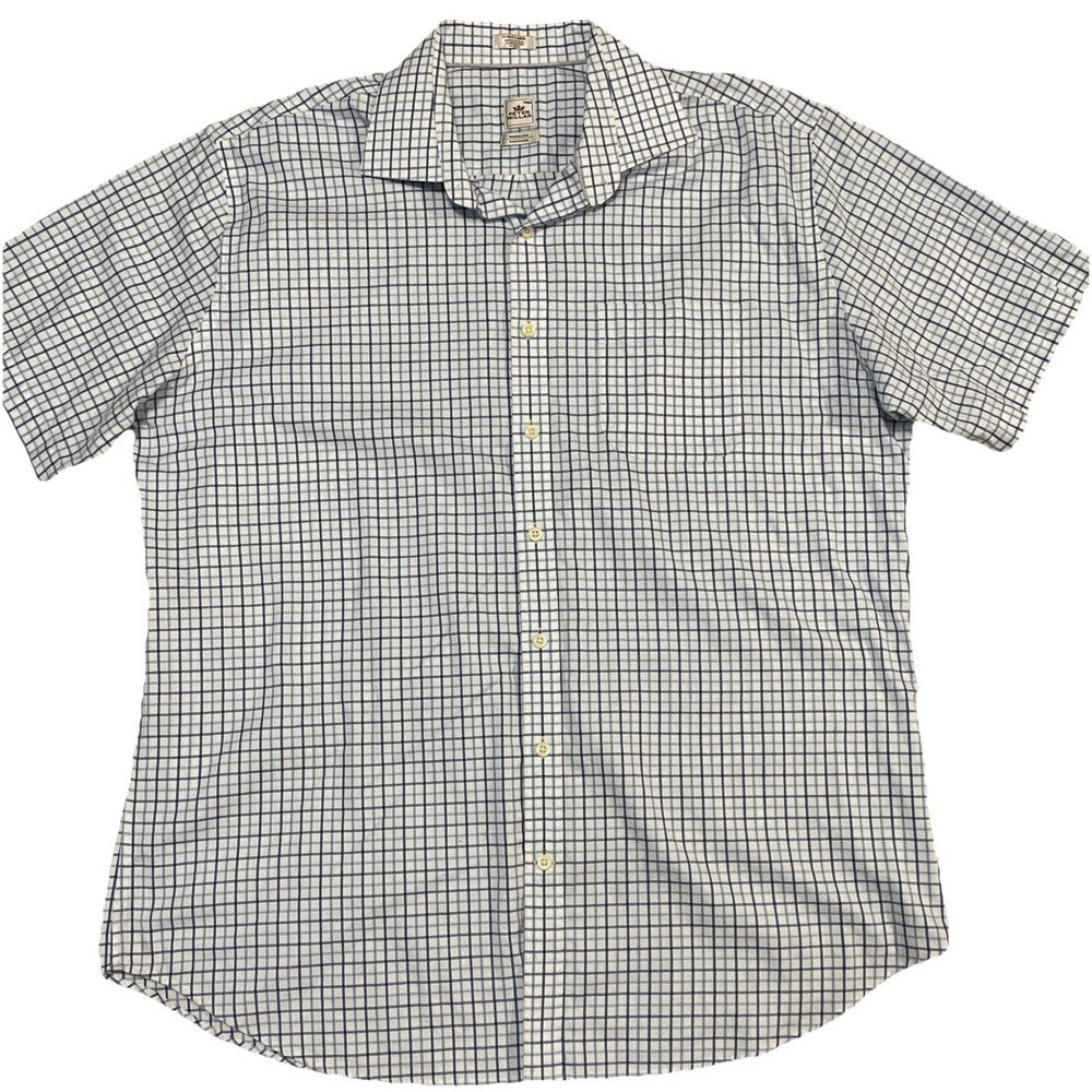 PETER MILLAR NANO LUXE MENS XL Blue‎ Purple White Shirt Sleeve Cotton Shirt